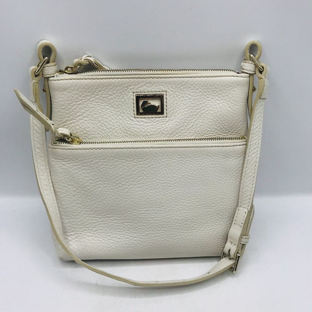 Dooney & Bourke Pebbled Leather Adjustable Strap Bag White Zipper Close